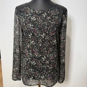 LOFT Women’s Black Floral Sheer Blouse